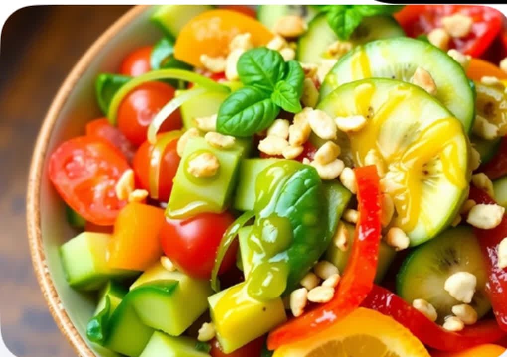 Fresh avocado, tomato, and kiwi salad