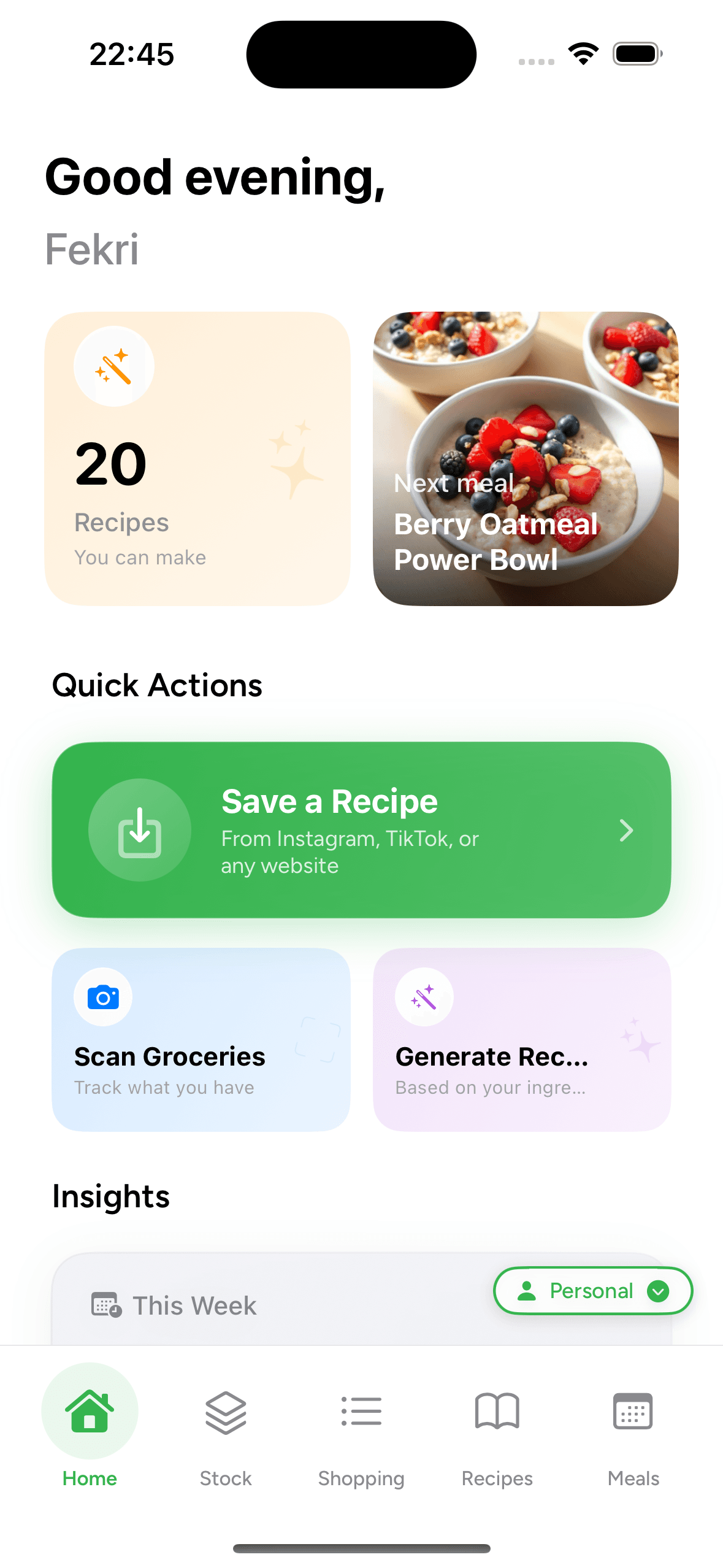 Pantry AI dashboard